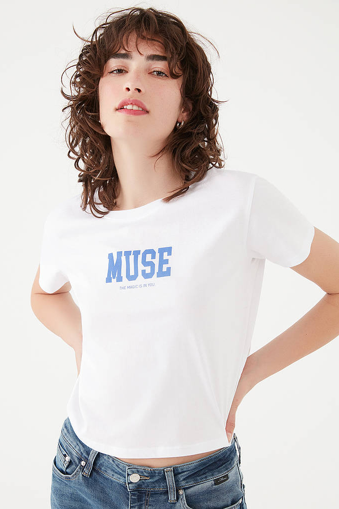 Muse Baskılı Beyaz Tişört